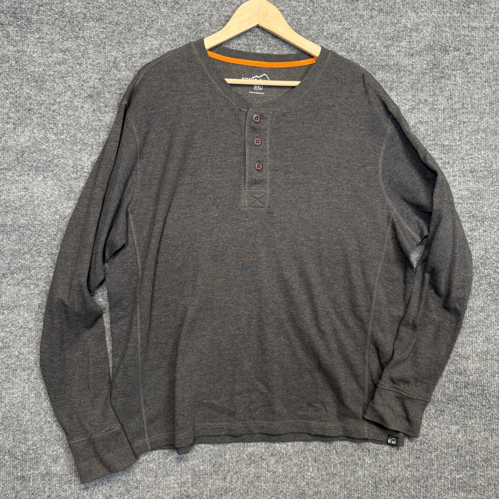 Eddie Bauer Size XXL Henley Shirt Gray Cotton Blend Waffle Knit Preppy Layering